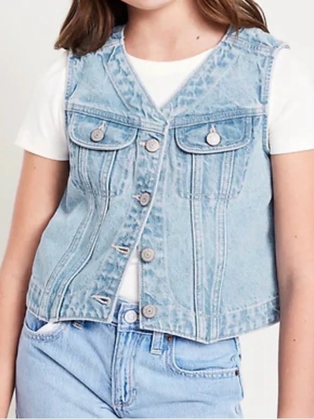 Girls Denim V Neck Sleeveless Vest